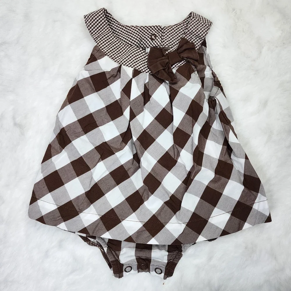 Carter's Brown & White Gingham and Green Polka Dot Baby One-Piece Set